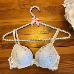 White Lace Victoria’s Secret Bombshell Bra with rhinestones